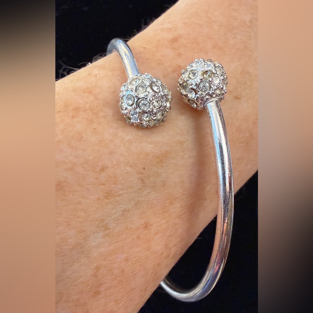 Crystal Pave Rhinestone Ball Cuff silver Bracelet